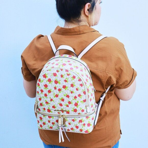 NWT Michael Kors Jet Set Rhea Zip FLORAL Backpack - Picture 1 of 16